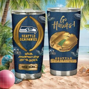 Seattle Seahawks 49th Anniversary Go Hawks Custom Name Tumbler