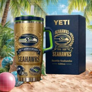 Seattle Seahawks 50th Anniversary 1976 2026 Gold Edition 40oz Insulated Tumbler