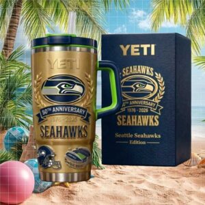 Seattle Seahawks 50th Anniversary Gold Tribute Tumbler with Handle