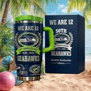 Seattle Seahawks “We Are 12” 50th Anniversary Navy & Lime Tumbler