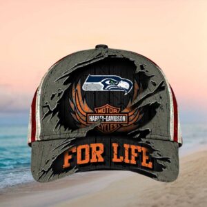 Seattle Seahawks x Harley Davidson “For Life” Ripped Metal Cap.jfif