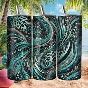 Sparkling Teal and Silver Abstract Swirl Tumbler