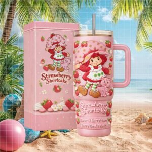 Strawberry Shortcake & Custard 3D Embossed Pink Anniversary Tumbler