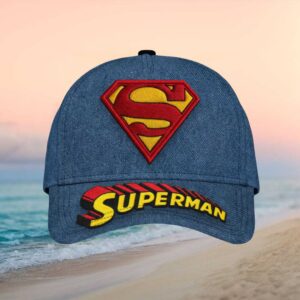Superman Classic Shield Logo Distressed Blue Denim Superhero Snapback