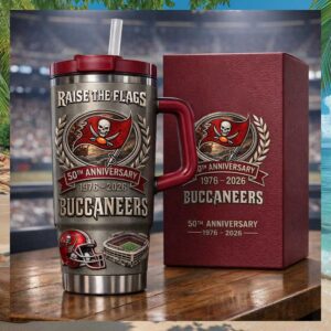 Tampa Bay Buccaneers 50th Anniversary Raise The Flags Insulated Travel Tumbler