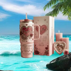 Taylor Swift Lover Era Valentine's Day 3D Pink Hearts 40oz Tumbler