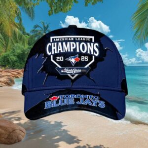 Toronto Blue Jays 2025 AL Champions Dark Blue Torn Fabric Design Cap