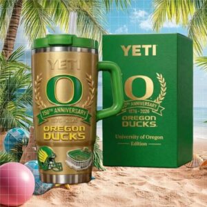 University of Oregon Ducks 150th Anniversary Commemorative Gold Yeti Tumbler with Handle