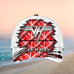 Van Halen Classic Logo Red and White Striped Frankenstrat Design Cap
