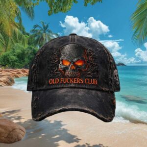 Vintage Distressed Old Fuckers Club Black Hat with Ember Glow Skull