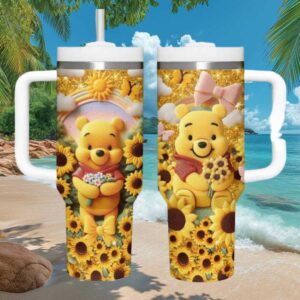 Winnie the Pooh Sunflower Garden & Golden Glitter 40oz Tumbler Wrap