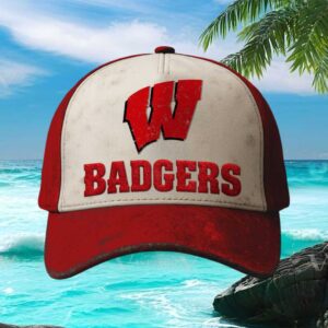 Wisconsin Badgers Distressed Red and White Baseball Cap