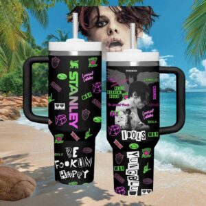 YUNGBLUD “Be Fookin Happy” Black & Neon Punk Graffiti Tumbler