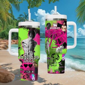 YUNGBLUD Pink and Lime Green “Idols” Punk Collage Design Tumbler
