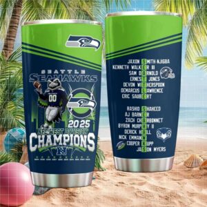 2025 NFC West Division Champions Seattle Seahawks Roster Name Tumbler