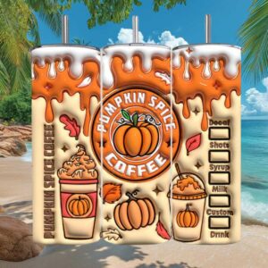 3D Inflated Pumpkin Spice Coffee Fall Season Drip Aesthetic Tumbler