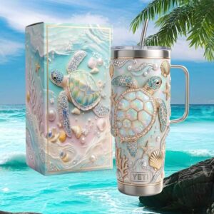 3D Jeweled Sea Turtle & Iridescent Pearl Ocean Tumbler