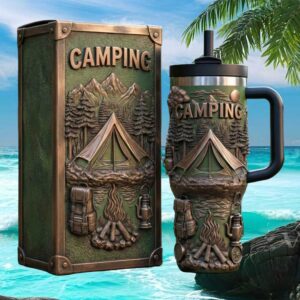 3D Sculpted Outdoor Camping & Adventure 40oz Tumbler Mountain Scene Engraved Drinkware