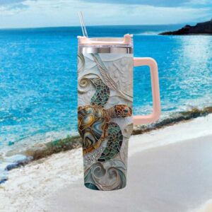 40oz Quencher Sea Turtle Mosaic Tumbler Personalized Coastal Ocean Art Gift