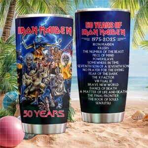 50 Years of Iron Maiden 1975 2025 Anniversary Discography Tumbler