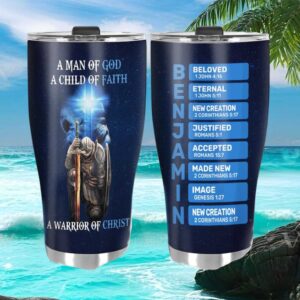 A Man of God Warrior of Christ Knight Tumbler Blue Galaxy Custom Name