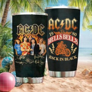 AC DC Hells Bells Back in Black 1980 Vintage Band Photo Signature Tumbler