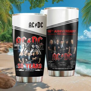 ACDC 50th Anniversary 1973 2023 Band Photo White & Black Tribute Tumbler
