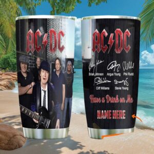 ACDC Band Member Portrait Tumbler with Have A Drink On Me Custom Name