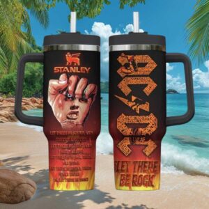 ACDC Bon Scott Let There Be Rock Flame Graphic 40oz Tumbler with Handle