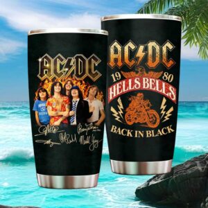 ACDC Hells Bells Back In Black 1980 Vintage Band Photo Signatures Tumbler