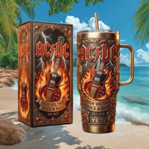 ACDC High Voltage Rock N Roll Gibson SG Flame & Jewels Luxury Tumbler