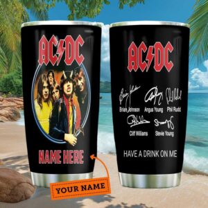 ACDC Highway to Hell Era Band Photo Black Tumbler with Custom Name Text