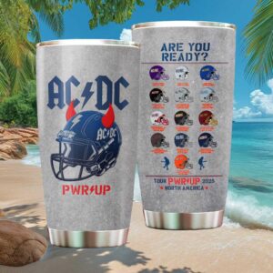 ACDC Power Up Tour 2025 Are You Ready Football Helmet Design Tumbler Grey