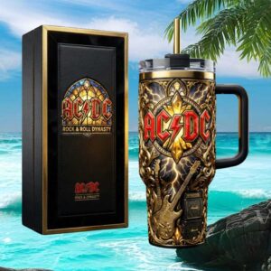 ACDC Rock & Roll Dynasty 3D Gold Embossed 40oz Tumbler & Leather Box