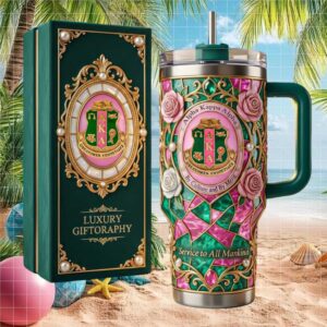AKA Sorority Luxury Giftography 40oz Tumbler Shield and Roses Mosaic Design