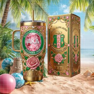 Alpha Kappa Alpha 1908 AKA Pink Rose Gold & Emerald Luxury Shield Tumbler