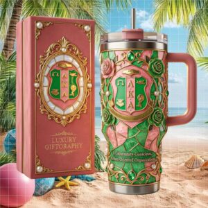 Alpha Kappa Alpha Community Conscious Sorority 40oz Tumbler Embossed Shield