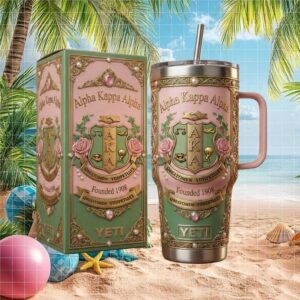 Alpha Kappa Alpha Sorority 1908 Crest 3D Floral Pink & Green Luxury Tumbler