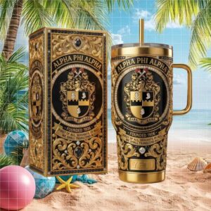 Alpha Phi Alpha Fraternity Black & Gold Jeweled 1906 Crest Tumbler