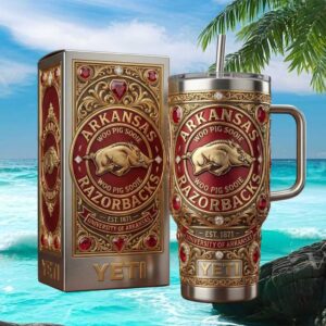 Arkansas Razorbacks Woo Pig Sooie 3D Gold Embossed Tumbler