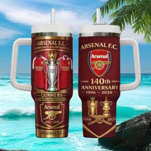 Arsenal F.C. 140 Years of Glory Gunners Premier League Champions Handle Tumbler