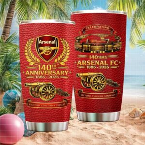 Arsenal FC 140th Anniversary Red Leather Style Cannon Graphic Tumbler