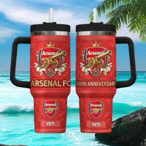 Arsenal FC 140th Anniversary Yeti 40oz Rambler Tumblers Red Heritage Edition Soccer Fanware