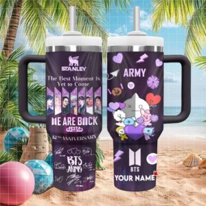 BTS Army 12th Anniversary BT21 Characters Purple Personalized Tumbler