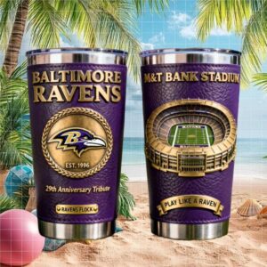 Baltimore Ravens 29th Anniversary Tribute M&T Bank Stadium Leather Wrap Tumbler