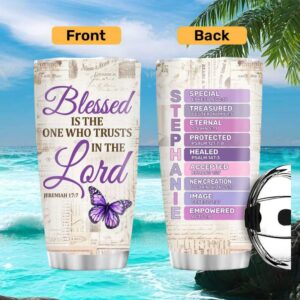 Blessed Purple Butterfly Religious Tumbler Personalized Name & Verses