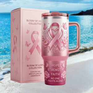 Bloom of Hope Collection Hope Strength Faith Breast Cancer 3D Floral Tumbler