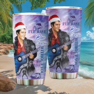 Blue Christmas Elvis Presley Santa Hat Tribute Stainless Steel Tumbler