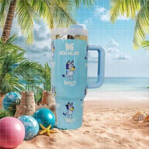 Bluey Character Pattern Light Blue Custom Insulated Tumbler with Handle