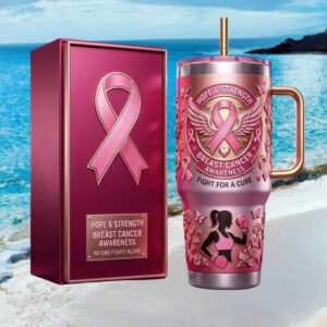Breast Cancer Awareness Fight For A Cure 3D Boxer Silhouette 40oz Tumbler